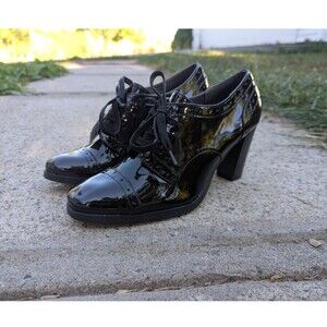 NWT Aerosoles Oxford Heels Size 8.5 M Faux Leather Lace Up Dark Academia Black